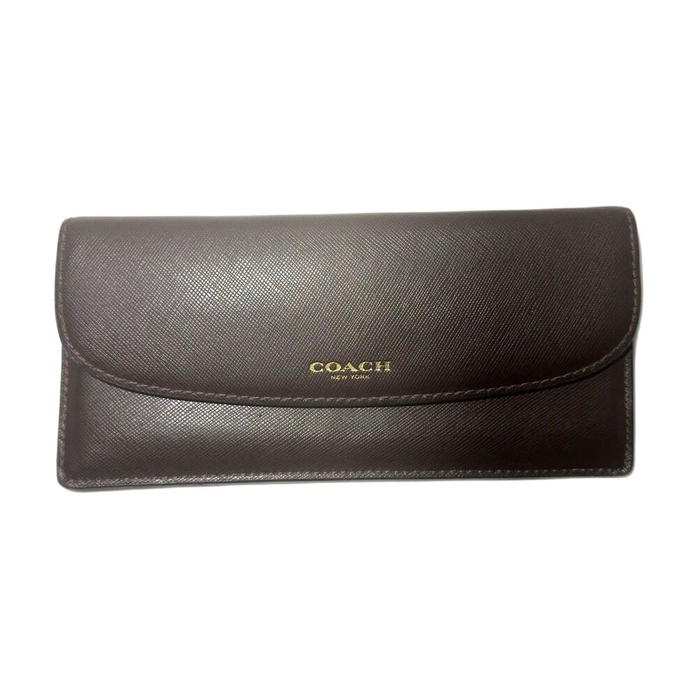 Coach Brown Slim Envelope Flap Wallet Snap Closure Zipper Pocket 8in x 3.5in